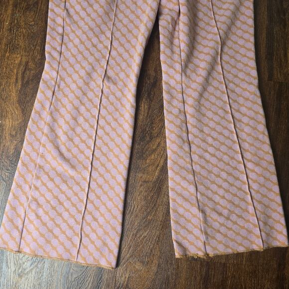 Anthropologie Maeve The Margot Cropped Kick Flare Pants Ankle Knit Pink Rose Dot - Picture 4 of 8